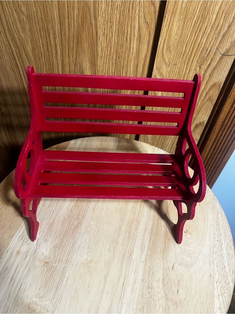Bright Red Doll Bench Accessory for Imaginative Play